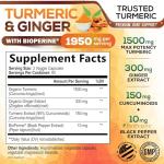 Turmeric Curcumin Supplement 1950mg - 95% Curcuminoids with Organic Turmeric & Ginger, BioPerine Black Pepper for Best Absorption, Nature's Vegan Joint Support, Non-GMO, Bottled in USA - 240 Capsules