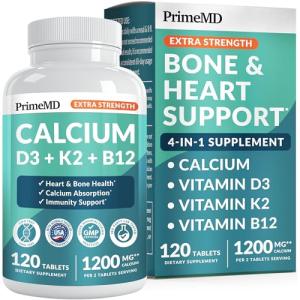 4-in-1 Calcium 1200 mg with Vitamin D3 Supplements for Women and Men - Calcium Extra Strength with Vitamin D3 K2 5000 IU Supplement,1200 mg per Serving -Free - Vegan-Friendly (120 Count) (Pack of 1)