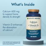 Nature's Wonder Calcium 600 mg with Vitamin D3 20 mcg for Bone Health, 220 Tablets