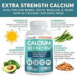 4-in-1 Calcium 1200 mg with Vitamin D3 Supplements for Women and Men - Calcium Extra Strength with Vitamin D3 K2 5000 IU Supplement,1200 mg per Serving -Free - Vegan-Friendly (120 Count) (Pack of 1)