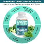 4-in-1 Calcium 1200 mg with Vitamin D3 Supplements for Women and Men - Calcium Extra Strength with Vitamin D3 K2 5000 IU Supplement,1200 mg per Serving -Free - Vegan-Friendly (120 Count) (Pack of 1)