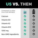 4-in-1 Calcium 1200 mg with Vitamin D3 Supplements for Women and Men - Calcium Extra Strength with Vitamin D3 K2 5000 IU Supplement,1200 mg per Serving -Free - Vegan-Friendly (120 Count) (Pack of 1)