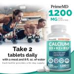 4-in-1 Calcium 1200 mg with Vitamin D3 Supplements for Women and Men - Calcium Extra Strength with Vitamin D3 K2 5000 IU Supplement,1200 mg per Serving -Free - Vegan-Friendly (120 Count) (Pack of 1)