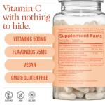 NAKED Vitamin C - 500mg Ascorbic Acid Capsules with Citrus Bioflavonoids - Daily Antioxidant and Immune Support* Made in USA - Vegan, Non-GMO - 90 Capsules
