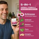 HerbWHOLESOME Echinacea Herb Drops for Immune System Support, 5-in-1 Herbal Supplement Combat Free Radicals w/Goldenseal Thyme Elderberry, Fast-Acting & Concentrated Liquid Tincture. 2oz