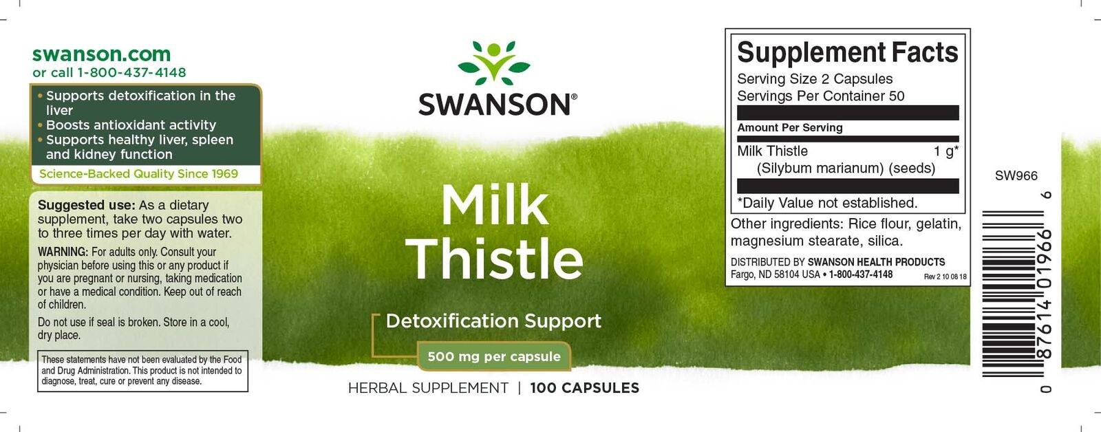 Full Spectrum Milk Thistle for Detox (100 Capsules)