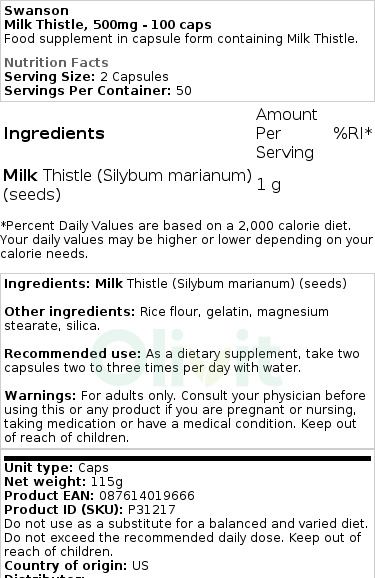 Full Spectrum Milk Thistle for Detox (100 Capsules)