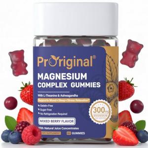 Magnesium Gummies for Stress & Sleep - 300mg Magnesium Complex with Glycinate, Citrate, Malate & Taurate - Supports Relaxation, Muscle & Heart Health - Vegan, Sugar-Free, Non-GMO - 60 Gummies
