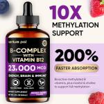 Venture Pal Vitamin B Complex Liquid Drops, B12 Methylcobalamin | B9 Folic | B1,B2,B3,B5,B6,B16 - Vitamin C, Choline, Inositol, Immune & Energy Metabolism, Brain & Heart Support