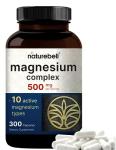 Magnesium Complex 500mg, 300 Capsules | 10-in-1 Magnesium Glycinate, Citrate, Malate & More | Chelated Form for Easy Absorption | Non-GMO