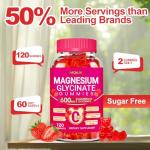 Magnesium Glycinate Gummies 600mg, Chewable Sugar Free Potassium Magnesium Gummies with Magnesium Glycinate, Vitamin D, B6 and CoQ10 for Sleep, Relaxation, Brain and Muscle, 60 Days Supply