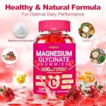 Magnesium Glycinate Gummies 600mg, Chewable Sugar Free Potassium Magnesium Gummies with Magnesium Glycinate, Vitamin D, B6 and CoQ10 for Sleep, Relaxation, Brain and Muscle, 60 Days Supply