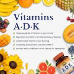 Vitalitown Vitamin ADK, High Potency Essential Vitamins A, D3 5000 IU, K1 & K2 (MK-4 & MK-7), Bone, Heart & Immune Health, Non-GMO, Max Absorption, 120 Softgels