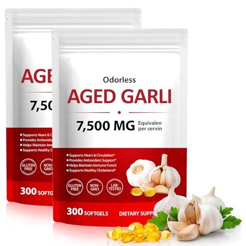 NIFEISHI Aged Garlic Extract – (600 Count) 7500mg Odorless, Organic Garlic Softgels for Overall Wellness – Non-GMO Vegetarian Supplement, 2-Year Matured