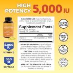 Viva Naturals Vitamin D3 5000 IU Softgels, 360 Count