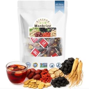 Monbrizz kidney tea formula Ginseng Six treasure tea te divina, maca root, Goji berries, turmeric kidney formula ginseng eight treasure Cleanse Detox Caffeine-Free Tea (40count)