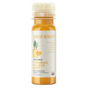 Urban Remedy Organic Turmeric Relieve Shot, Cold-Pressed, 2 fl oz, Pineapple, Turmeric, Ginger & Cayenne, Digestive Support, Detox, Organic, Non-GMO, Gluten-Free, Dairy-Free, Ready-to-Drink