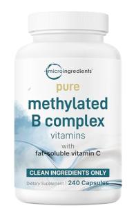 Micro Ingredients Pure Methylated B Complex, 240 Capsules | 11-in-1 Formula with Methylfolate, B12, Thiamin, Inositol, Choline, & Fat Soluble Vitamin C | Clean Ingredients Without Fillers | Non-GMO