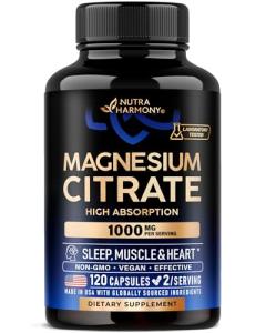 Magnesium Citrate Capsules 1000mg | High Absorption Supplement - Sleep, Muscle & Heart Support - Vegan | Non-GMO - Made in USA - As Powder | Pills | Tablets - 120 Capsules, 2 Month Supply