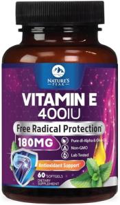 Vitamin E 400 IU Softgels - E Vitamin 180mg DL-Alpha, Antioxidant-Rich Dietary Supplement for Skin, Heart, and Immune Support, Bottled in USA, Easily Absorbed, Non-GMO & Gluten Free - 60 Softgels