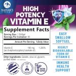 Vitamin E 400 IU Softgels - E Vitamin 180mg DL-Alpha, Antioxidant-Rich Dietary Supplement for Skin, Heart, and Immune Support, Bottled in USA, Easily Absorbed, Non-GMO & Gluten Free - 60 Softgels