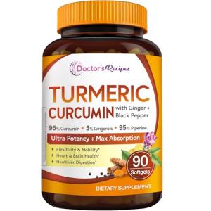 Doctor's Recipes Turmeric Softgel 750mg Curcuminoids (95%) with Ginger Extract (5% gingerols) for Antioxidant Function, Mobility & Flexibility, Black Pepper for Optimal Absorption, 90 Softgels
