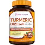 Doctor's Recipes Turmeric Softgel 750mg Curcuminoids (95%) with Ginger Extract (5% gingerols) for Antioxidant Function, Mobility & Flexibility, Black Pepper for Optimal Absorption, 90 Softgels