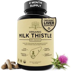 Garden of Herbz USDA Organic Milk Thistle Supplement 80% Silymarin – 250 mg with Beet Root & Artichoke Leaf Extract – Herbal Formula for Liver and Digestive Support, 120 Capsules