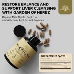 Garden of Herbz USDA Organic Milk Thistle Supplement 80% Silymarin – 250 mg with Beet Root & Artichoke Leaf Extract – Herbal Formula for Liver and Digestive Support, 120 Capsules