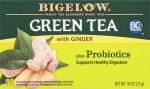 Bigelow Tea Green Tea with Ginger Plus Probiotics, Caffeinated, 18 Count, (Pack of 1), 18 Total Tea Bags