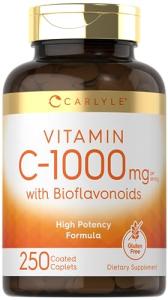 Carlyle Vitamin C 1000mg | with Rose Hips and Citrus Bioflavonoids | 250 Caplets | Vegetarian, Non-GMO, Gluten Free Supplement