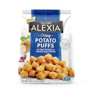 Alexia Crispy Seasoned Potato Puffs Roasted Garlic and Cracked Black Pepper, 19 oz (Frozen)