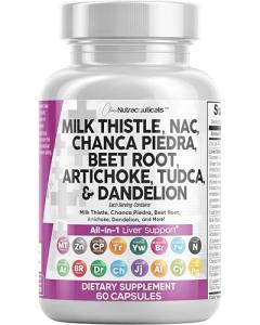 Clean Nutraceuticals Milk Thistle NAC Chanca Piedra Beet Root Artichoke Dandelion Root - Liver Cleanse Detox & Repair Supplement Plus TUDCA Choline & Ginger 60 Count