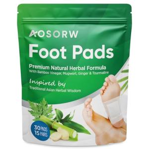 AOSORW Natural Cleansing Foot Pads - Ginger Mugwort Bamboo Vinegar - Relieves Stress and Fatigue - Improves Sleep and Supports Body Cleansing - Premium Foot Care - 30 Pads (Pack of 1)