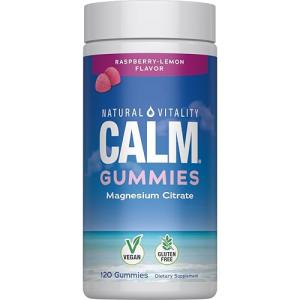 Natural Vitality Calm, Magnesium Citrate Supplement, Stress Relief Gummies, Supports a Healthy Response to Stress, Gluten Free, Vegan, Raspberry Lemon, 120 Gummies
