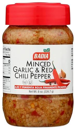 Badia Minced Garlic & Red Chili Pepper 8 oz – Spicy Savory Blend with Garlic and Crushed Red Pepper Flakes