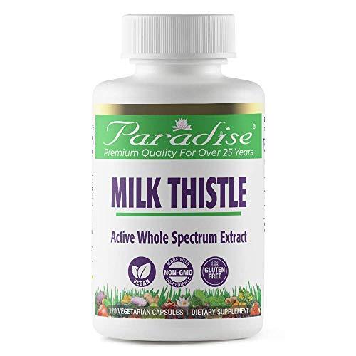 Paradise Herbs Milk Thistle, Active Whole Spectrum Extract, Super Potent, Ultra Pure, Vegan, Non GMO, Gluten Free, 120 Vegetarian Capsules