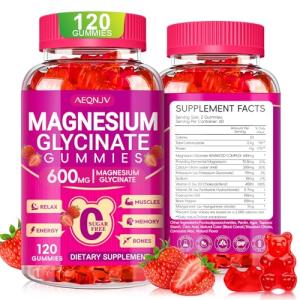 Magnesium Glycinate Gummies 600mg, Chewable Sugar Free Potassium Magnesium Gummies with Magnesium Glycinate, Vitamin D, B6 and CoQ10 for Sleep, Relaxation, Brain and Muscle, 60 Days Supply