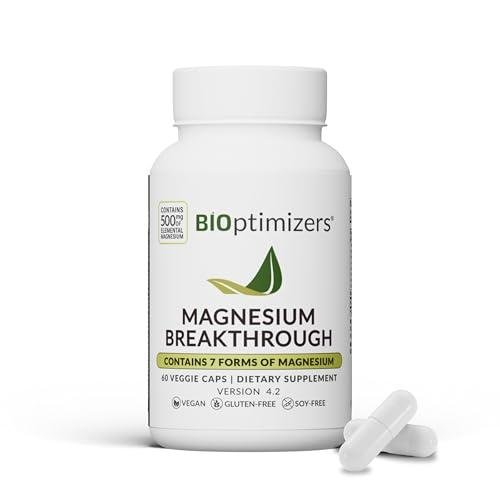 BIOptimizers Magnesium Breakthrough Supplement 4.0-7 Forms of Mg: Glycinate, Malate, Citrate, and More - Natural Support for Sleep and Cognitive Function - 60 Capsules- Calming Vitamins Complex