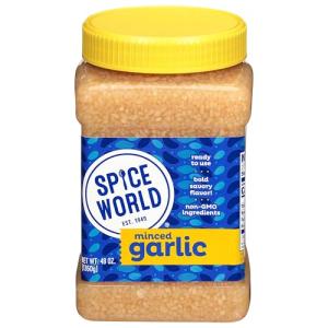 Spice World Minced Garlic – Bulk 48 oz Garlic Container – Ready-to-Use Seasonings for Cooking, Reduce Prep Work and Easily Add Flavor