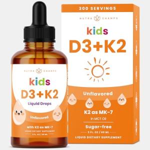 NutraChamps Kids Vitamin D 3 K2 Drops, Vitamin D3 & K2 MK-7, Liquid Vitamin D for Kids 1000 IU, Healthy Bones, Heart & Immune System, Sugar Free Supplement for Toddlers, 300 Servings