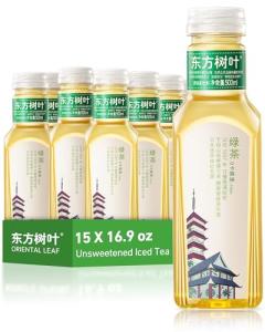 ORIENTAL LEAF Unsweetened Iced Tea – Bottled Green Tea, 16.9 FL oz bottles (Pack of 15), Brewed Tea Drinks, Sugar Free, 0 Calories
