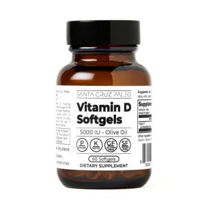 Santa Cruz Paleo Vitamin D3 5000 IU Softgels, Daily Supplement with Olive Oil for Men and Women, Formulated for Absorption, Supports Bone Health, Gluten Free, Sugar Free, Paleo, Keto, 60 Count