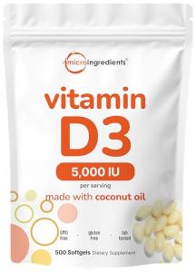 Vitamin D3 5000 IU Softgels with Coconut Oil