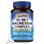 Vitalibre 10 in 1 Magnesium Complex, 420mg Elemental Magnesium | Ultra Strength, Max Absorption | Chelated Magnesium Supplement for Sleep, Nerves & Heart Health | Non-GMO, 120 Vegan Capsules