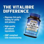 Vitalibre 10 in 1 Magnesium Complex, 420mg Elemental Magnesium | Ultra Strength, Max Absorption | Chelated Magnesium Supplement for Sleep, Nerves & Heart Health | Non-GMO, 120 Vegan Capsules