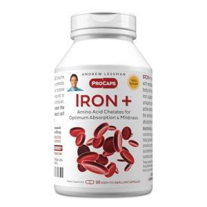 ANDREW LESSMAN Iron Plus 90 Capsules - 18mg Iron, 100% Pure Amino Acid Chelated Iron (Glycinate, Aspartate), Plus Vitamin C for Increased Absorption, Small, Easy to Swallow Capsules, No Additives
