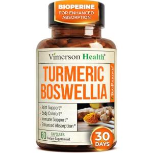 Turmeric Curcumin Supplement with Boswellia Serrata, Ginger Root, Organic Turmeric Powder & Black Pepper - 95% Curcuminoids Turmeric Supplement with Boswellia Extract - 60 Gluten Free Tumeric Capsules
