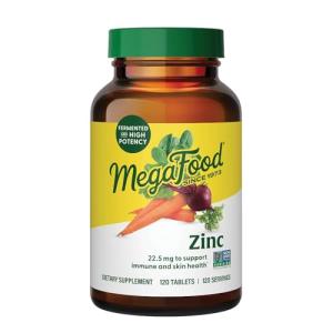 MegaFood Zinc Supplements for Women & Men - Vegan Immune Support Supplement with 22.5 mg High Potency Fermented Zinc Tablets - Made with Real Food - 120 Tablets, 120 Servings