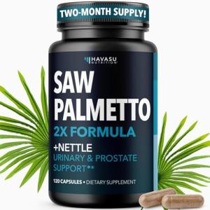 Saw Palmetto with Stinging Nettle Capsules - 2X Prostate Support Supplement for Men’s Health - 120 Count - DHT Blocker for Urinary Tract Function and Hair - Vegan, Non-GMO - 2 Month Supply